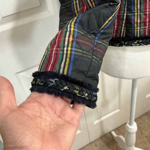 🤎 J. Crew Women’s Quilted Jacket Stewart Plaid Braided Trim Collarless Lined - 6 - Picture 5 of 11